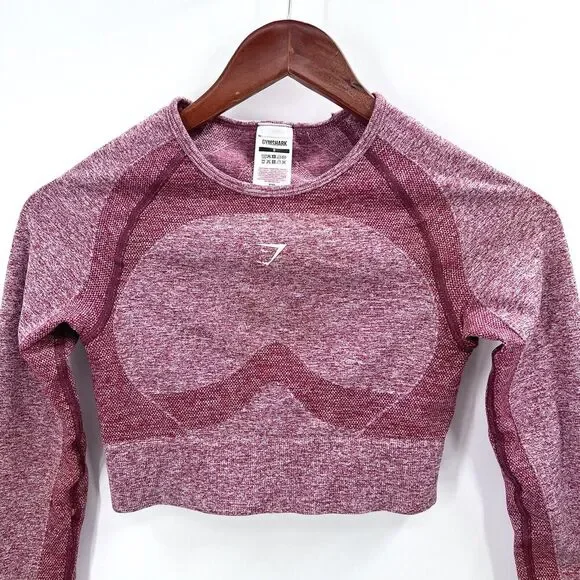 Gymshark Pink Flex Sports Cropped Long Sleeve Athletic Top Thumbholes - Picture 5 of 8